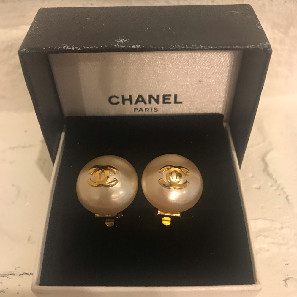 Chanel Pearl CC Logo Earrings